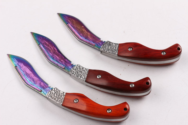 Damascus steel small handmade dogleg pocket folding knife with colorful surface UD403427